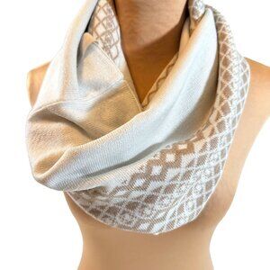 Calvin Klein Womens Infinity Scarf Beige White Diamond Pattern